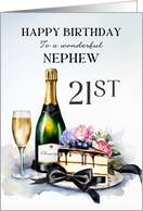 Nephew 21st Birthday Champagne and Cake card