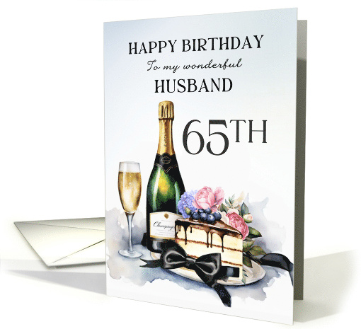 Husband Happy 65th Birthday Champagne and Cake card (1894240)