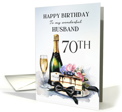 Husband Happy 70th Birthday Champagne and Cake card (1894244)