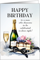 Happy Birthday For Him Champagne and Cake card