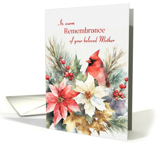 Mother Remembrance Christmas Cardinal Poinsettia and Pines card
