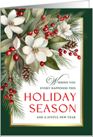Happy Holidays Christmas Rose and Pine card