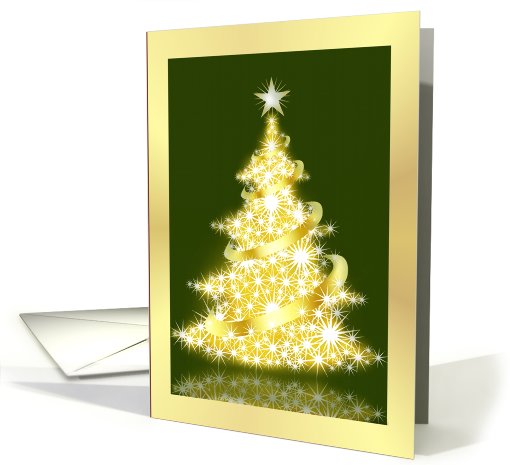 Elegant Gold Christmas Tree on Green card (473584)