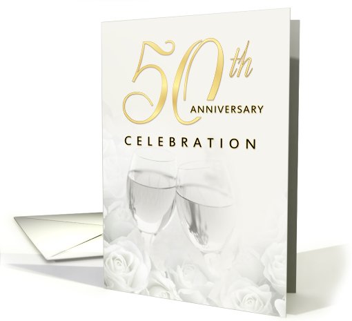 50th Anniversary Party Invitations - Elegant Champagne & Roses card