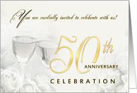 50th Anniversary Party Invitations - Elegant Champagne & Roses card