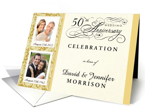 50th Anniversary Party Invitations - Fancy Damask Photo card (859337)