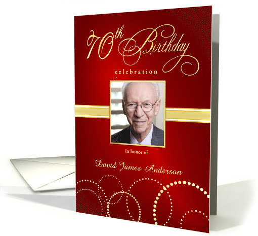 70th Birthday Party Invite Elegant Red and Gold card (860640)