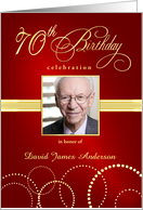 70th Birthday Party Invitations with Your Custom Photo - Elegant Red & Gold card