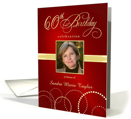 60th Birthday Party Invite Elegant Red and Gold card (860652)