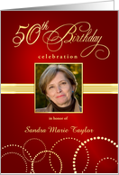 50th Birthday Party Invite Elegant Red and Gold card