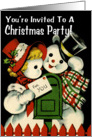 Retro-Style Snowman Christmas Party Invitation card
