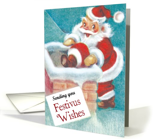 Santa Climbs Down the Chimney Festivus card (714910)