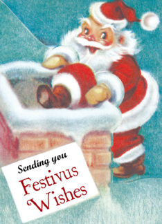 Santa Climbs Down the Chimney Festivus Card