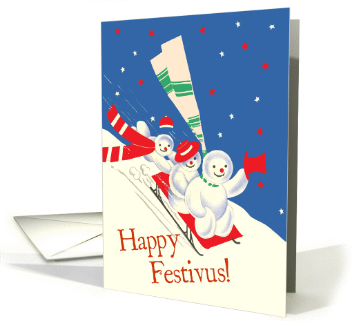 Sledding Snowmen Festivus card (71686)