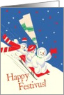 Sledding Snowmen Festivus Card