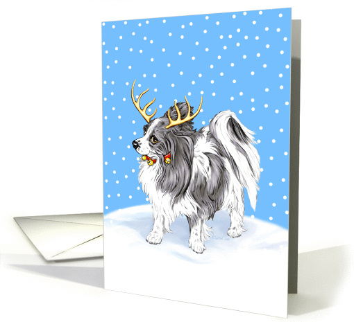 Papillon Dog Christmas Reindeer BW card (269546)