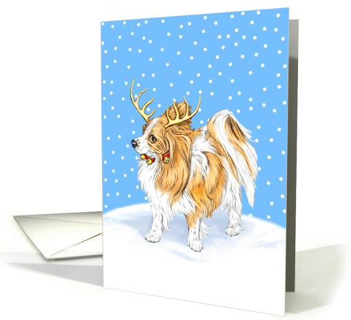 Papillon Dog Christmas Reindeer LT Red card (269548)