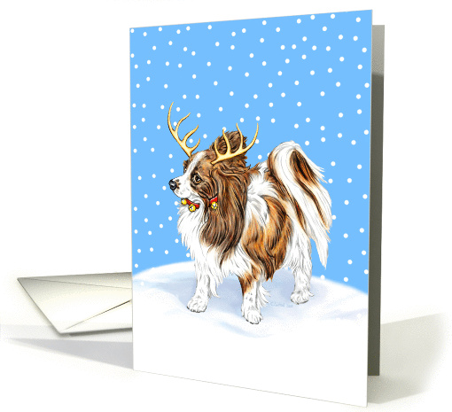 Papillon Dog Christmas Reindeer Sable card (269550)