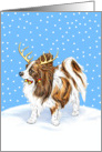 Papillon Dog Christmas Reindeer Sable card