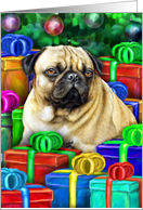 Pug Dog Christmas Open Gifts card