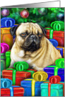 Pug Dog Christmas Open Gifts card