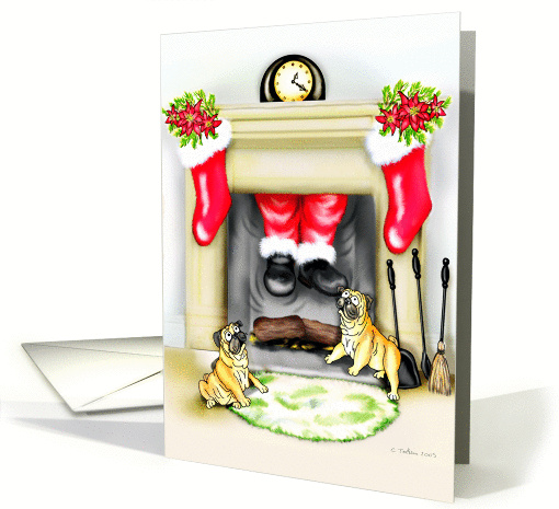 Pug Dog Christmas Santa Drops In card (269580)