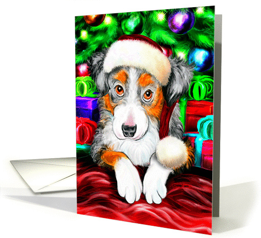 Australian Shepherd Pup Dog Christmas card (270077)