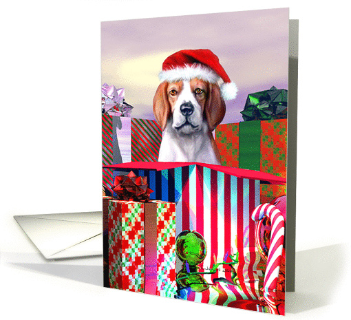 Beagle Dog Christmas Surprise card (270095)