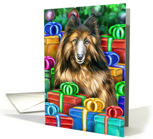 Belgian Tervuren Dog Christmas Open Gifts card (270097)