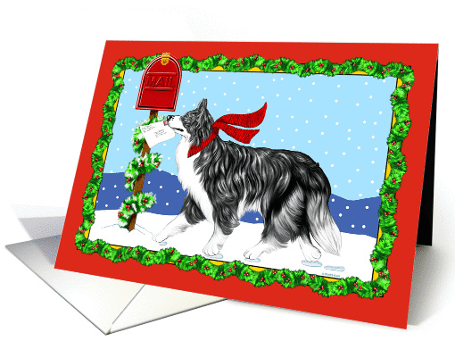 Border Collie BW Dog Christmas Holiday Mail card (270103)