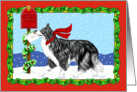 Border Collie BW Dog Christmas Holiday Mail card