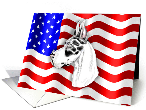 Great Dane Harlequin Dog Patriot US Flag card (270327)