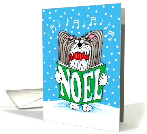 Papillon Dog BW Christmas Carolling card (282553)