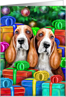 Basset Hound Christmas Open Gifts card