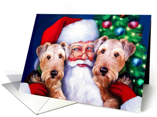 Santa's Airedale Terriers at Christmas card (292083)