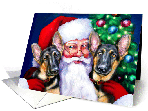Santa's Black & Tan German Shepherds at Christmas card (292137)