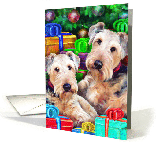 Airedale Terrier Christmas Open Gifts card (293532)