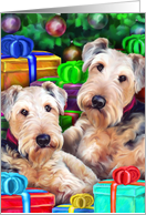 Airedale Terrier Christmas Open Gifts card