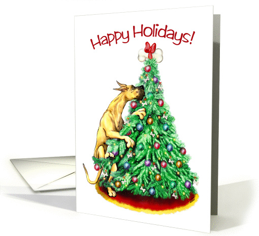 Great Dane Dog Christmas Reach Goals Fawn card (295774)