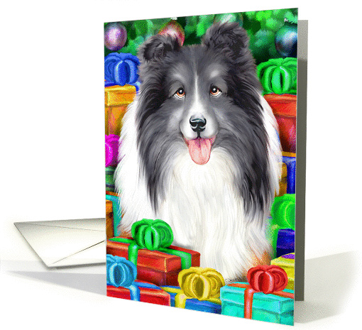 Bi Black Sheltie Dog Christmas Open Gifts NOW card (315058)