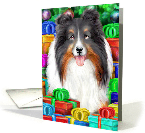 Tri Color Sheltie Dog Christmas Open Gifts NOW card (315060)