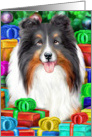 Tri Color Sheltie Dog Christmas Open Gifts NOW card