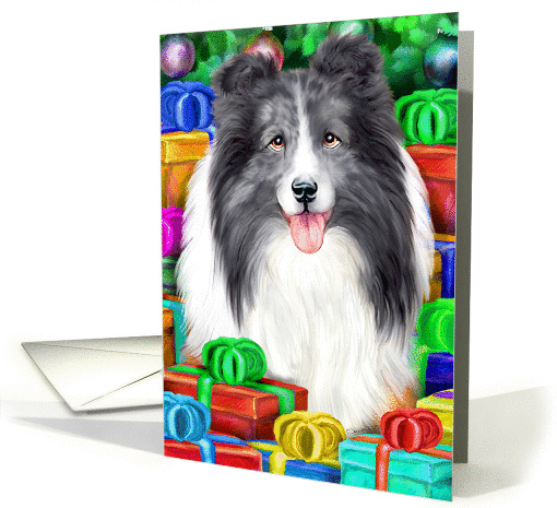 Bi Blue Sheltie Dog Christmas Open Gifts NOW card (315064)