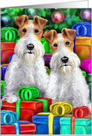 Wire Fox Terrier Christmas Open Now card