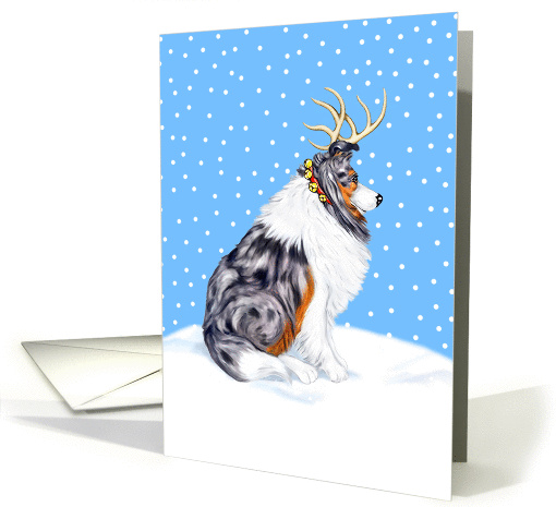 Collie Blue Merle Dog Christmas Collie Deer card (50980)