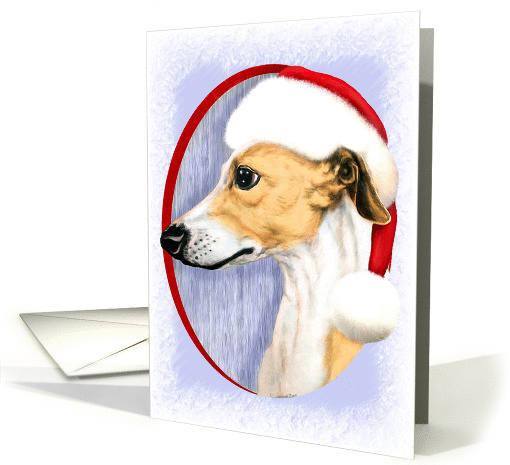 Whippet Christmas Tan & White in Santa Hat card (50988)