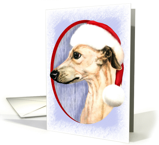 Whippet Christmas Fawn in Santa Hat card (50990)