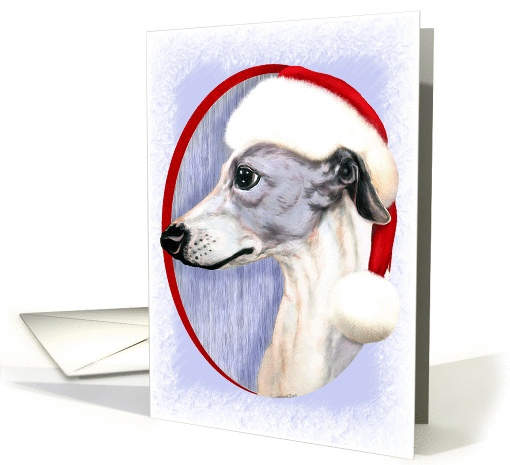 Whippet Christmas Blue & White in Santa Hat card (50992)