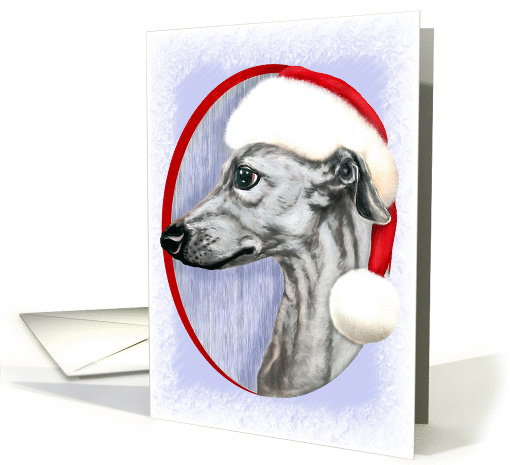 Whippet Christmas Black in Santa Hat card (50994)