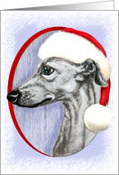 Whippet Christmas Black in Santa Hat card